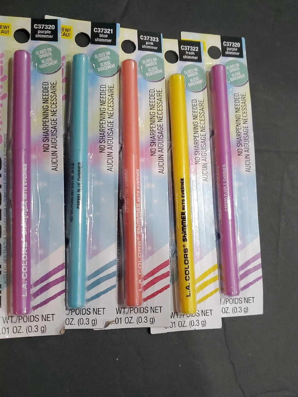 5pack easy glide‎ yellow, purple, blue and pink shimmer auto eyeliners FREE new